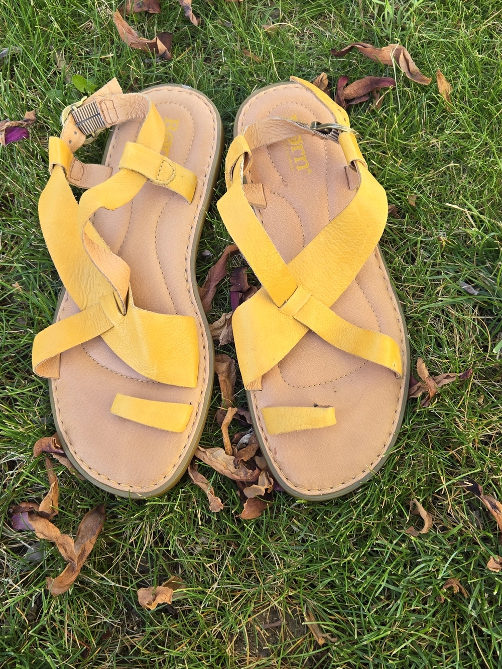 Born Yellow Cross-Strap Leather Kids Sandals